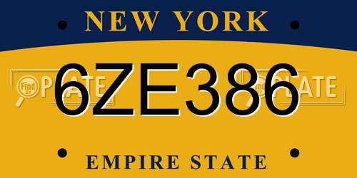 6ZE386 New York License Plate