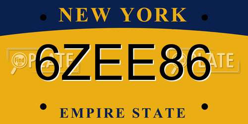 6ZEE86 New York License Plate
