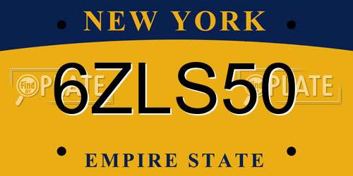 6ZLS50 New York License Plate