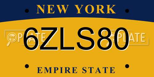 6ZLS80 New York License Plate