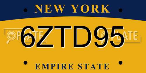 6ZTD95 New York License Plate