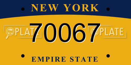70067 New York License Plate