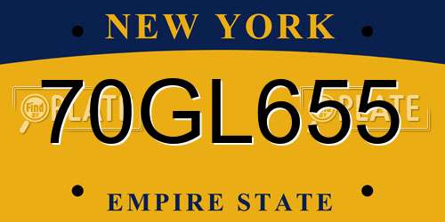 70GL655 New York License Plate