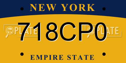 718CP0 New York License Plate