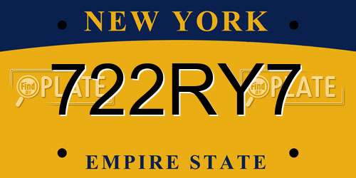 722RY7 New York License Plate