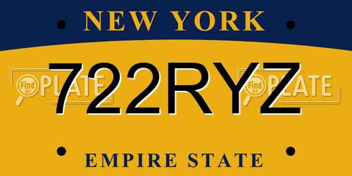 722RYZ New York License Plate