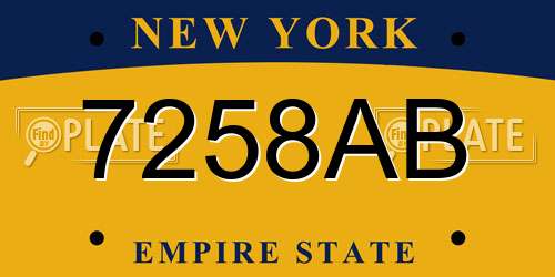 7258AB New York License Plate
