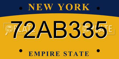 72AB335 New York License Plate