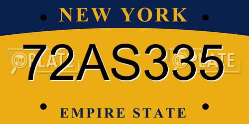 72AS335 New York License Plate