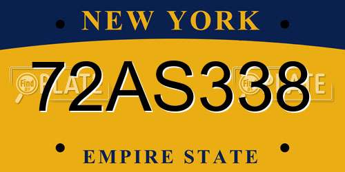 72AS338 New York License Plate
