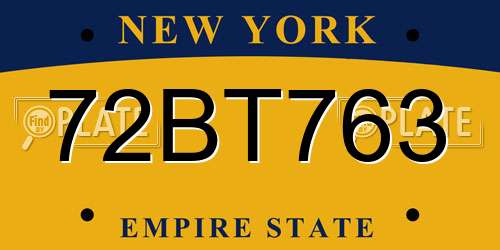 72BT763 New York License Plate