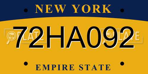 72HA092 New York License Plate