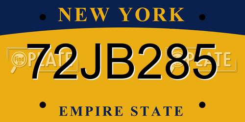 72JB285 New York License Plate