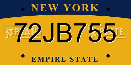 72JB755 New York License Plate