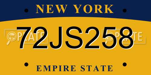 72JS258 New York License Plate