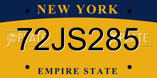 72JS285 New York License Plate