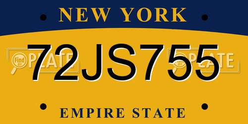 72JS755 New York License Plate