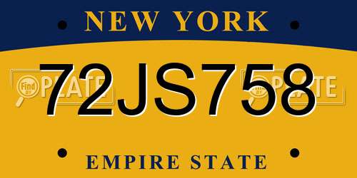 72JS758 New York License Plate