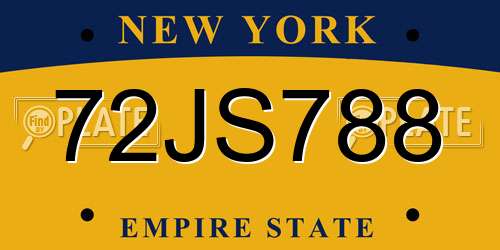 72JS788 New York License Plate
