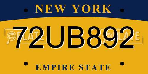 72UB892 New York License Plate