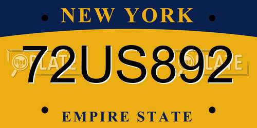 72US892 New York License Plate