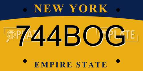 744BOG New York License Plate