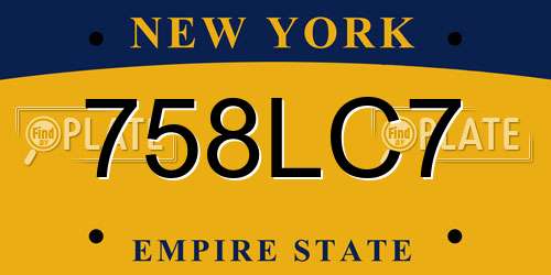 758LC7 New York License Plate