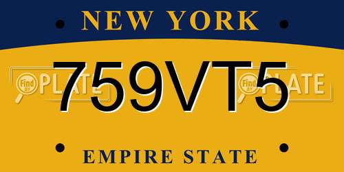 759VT5 New York License Plate