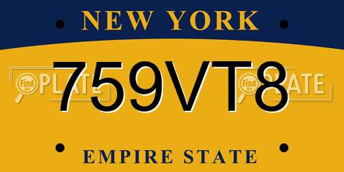 759VT8 New York License Plate