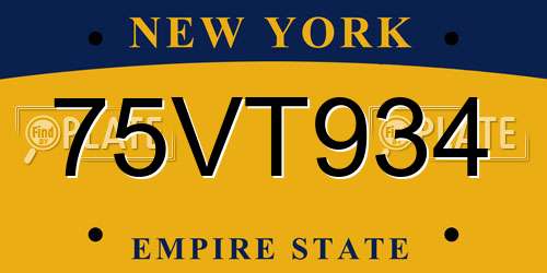 75VT934 New York License Plate