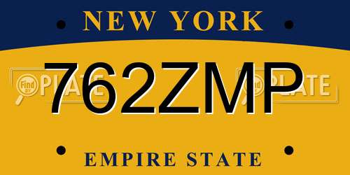 762ZMP New York License Plate