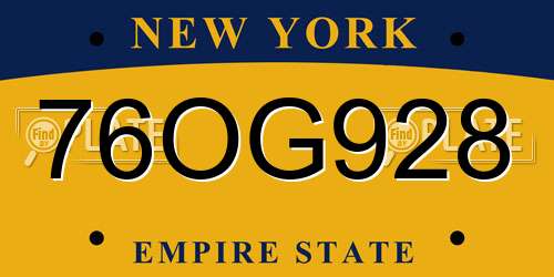76OG928 New York License Plate