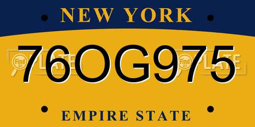 76OG975 New York License Plate