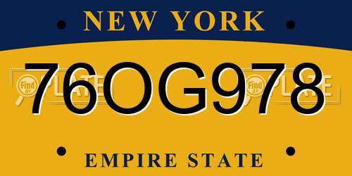 76OG978 New York License Plate