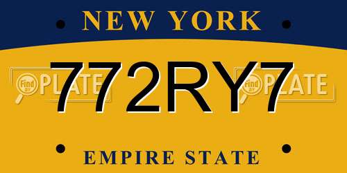 772RY7 New York License Plate