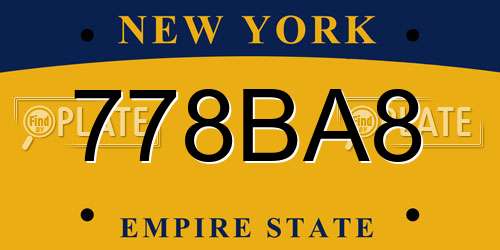 778BA8 New York License Plate