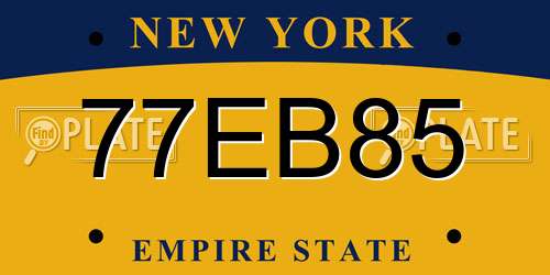 77EB85 New York License Plate