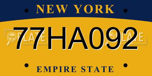 77HA092 New York License Plate