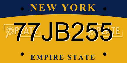 77JB255 New York License Plate