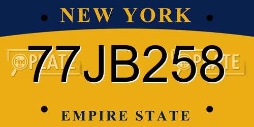 77JB258 New York License Plate