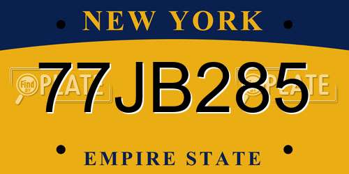 77JB285 New York License Plate