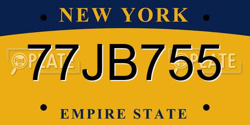77JB755 New York License Plate