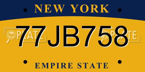 77JB758 New York License Plate