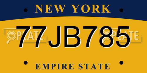 77JB785 New York License Plate
