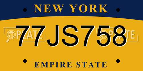 77JS758 New York License Plate