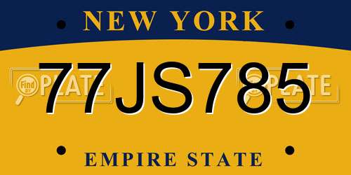 77JS785 New York License Plate