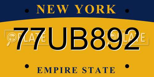 77UB892 New York License Plate
