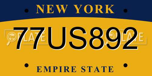 77US892 New York License Plate