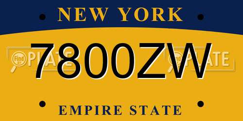 7800ZW New York License Plate