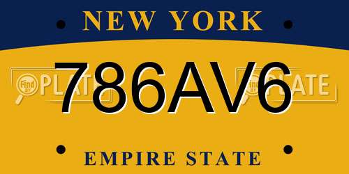 786AV6 New York License Plate